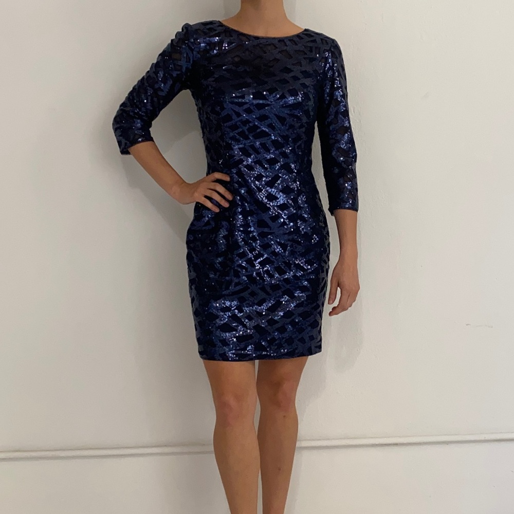 Blue sequin evening dress with sleeves